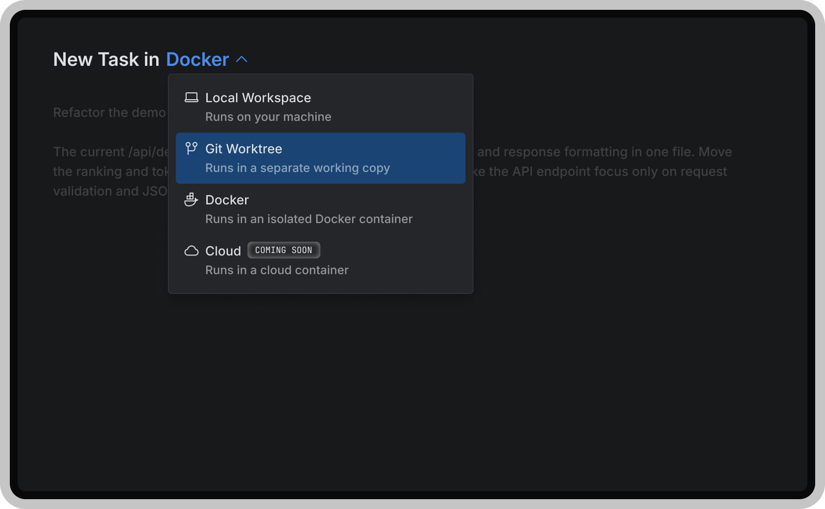 Run isolated tasks screenshot